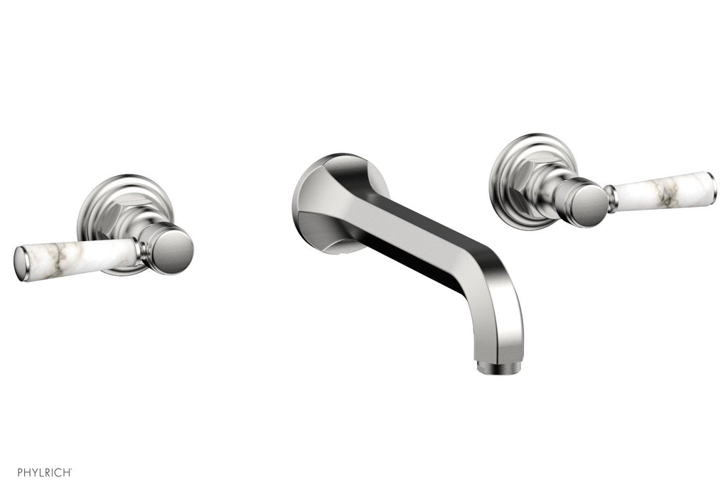 1-1/8" - Satin Chrome - HEX TRADITIONAL Wall Lavatory Set - White Marble Lever Handles 500-13 by Phylrich - New York Hardware