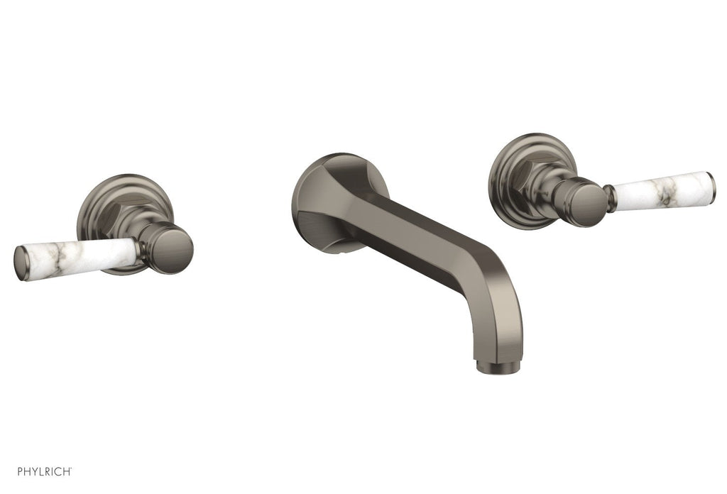 1-1/8" - Pewter - HEX TRADITIONAL Wall Lavatory Set - White Marble Lever Handles 500-13 by Phylrich - New York Hardware