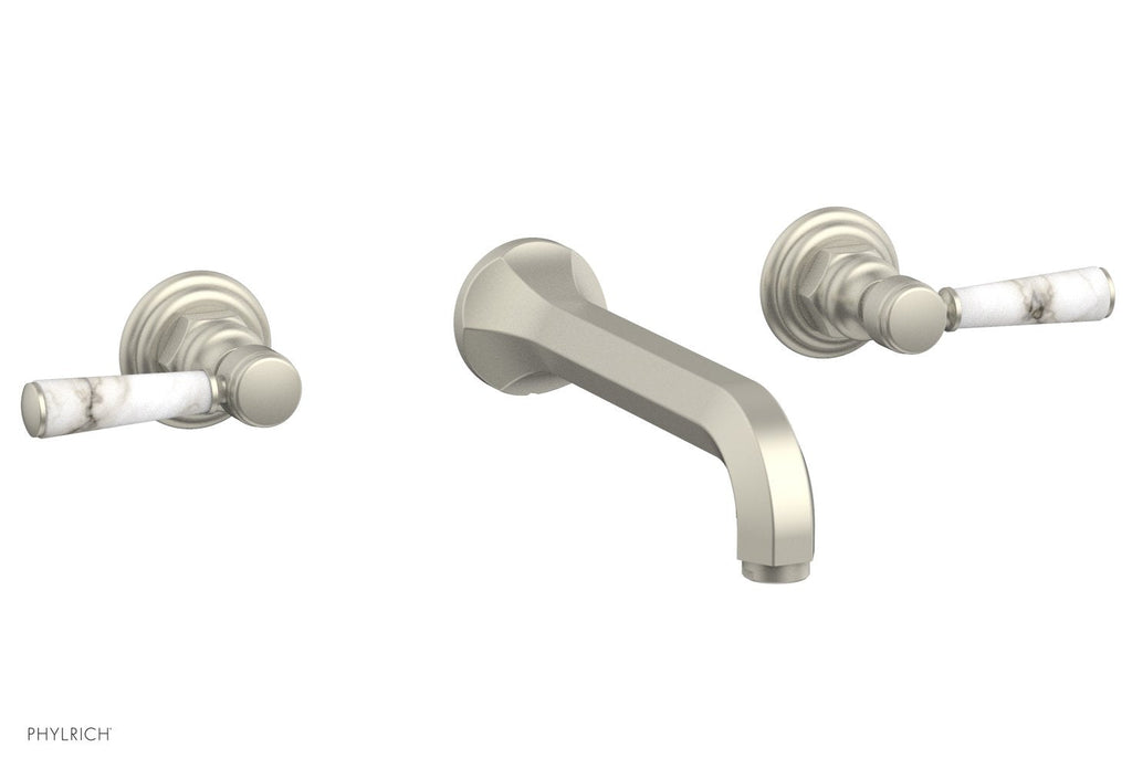 1-1/8" - Burnished Nickel - HEX TRADITIONAL Wall Lavatory Set - White Marble Lever Handles 500-13 by Phylrich - New York Hardware