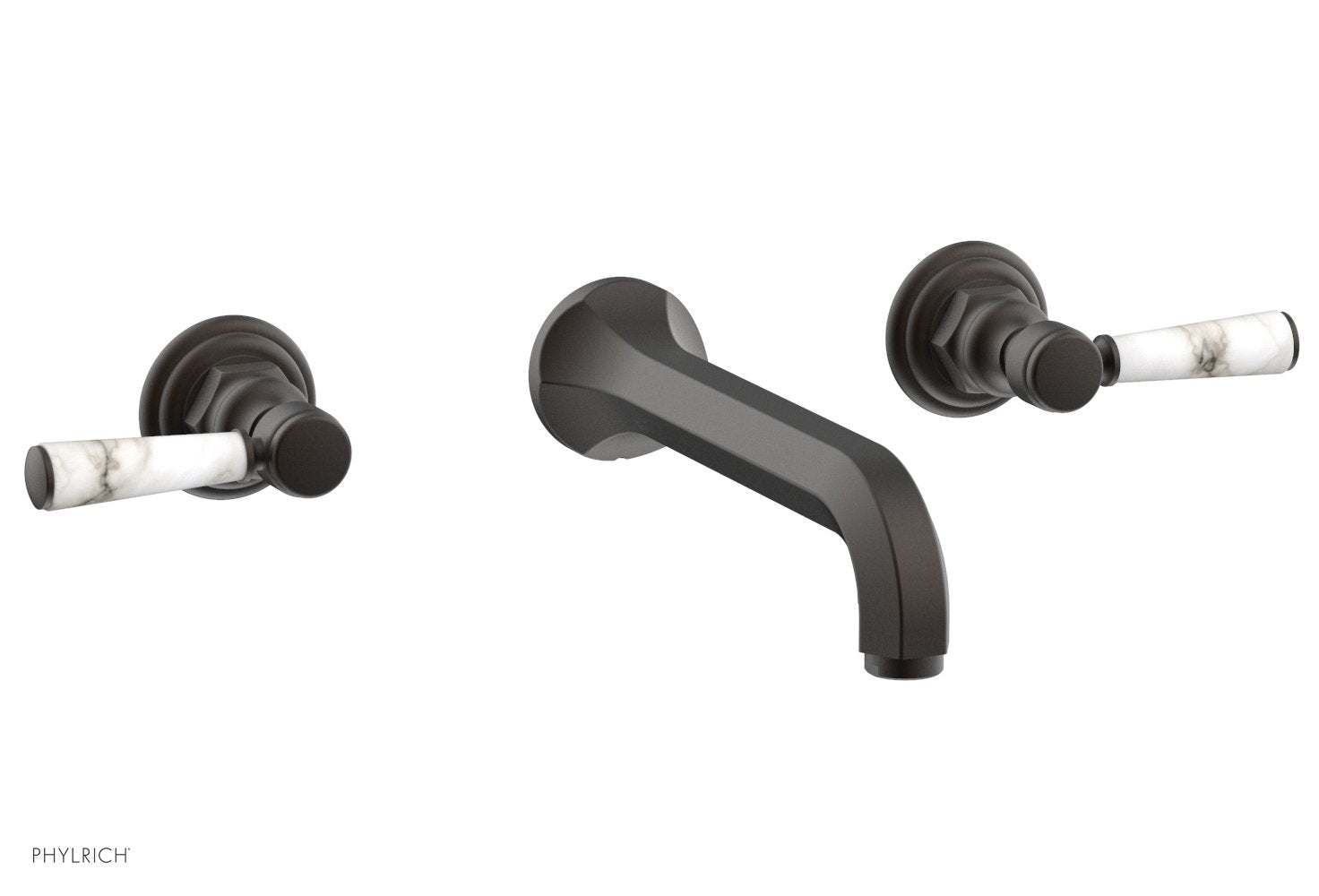 1-1/8" - Oil Rubbed Bronze - HEX TRADITIONAL Wall Tub Set - White Marble Lever Handles 500-58 by Phylrich - New York Hardware