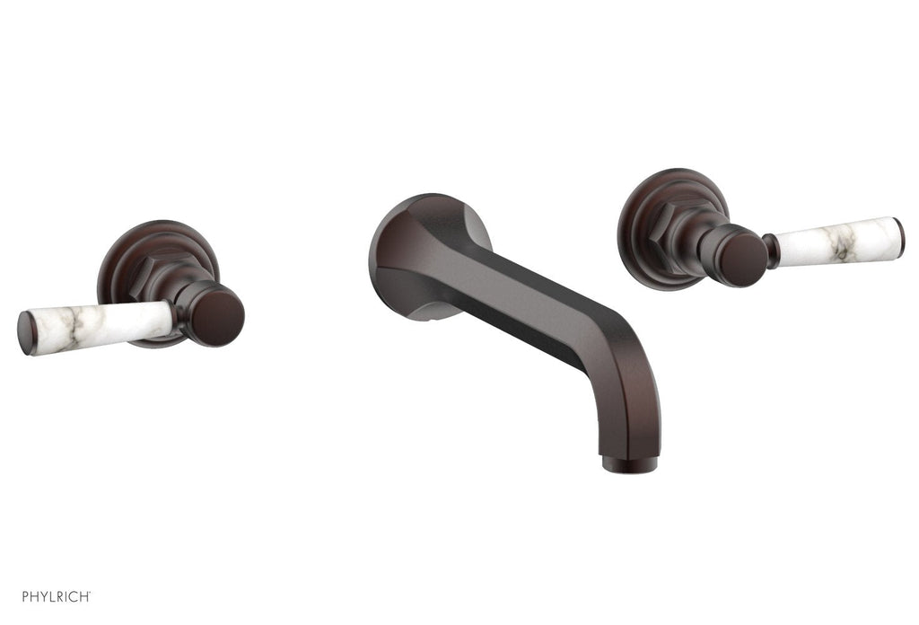 1-1/8" - Weathered Copper - HEX TRADITIONAL Wall Tub Set - White Marble Lever Handles 500-58 by Phylrich - New York Hardware