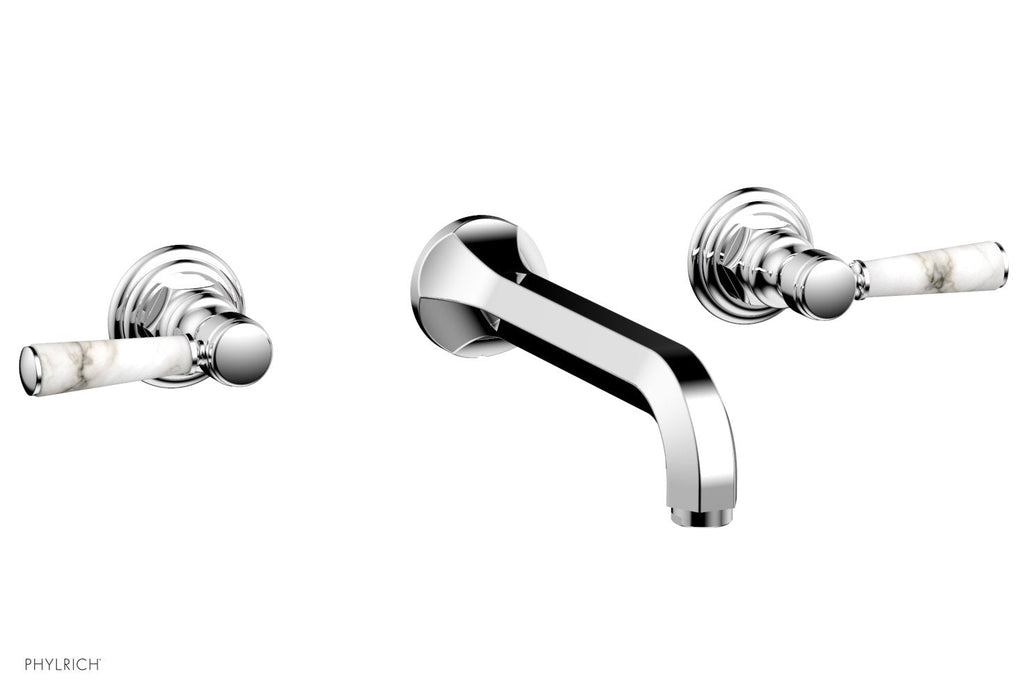 1-1/8" - Satin Brass - HEX TRADITIONAL Wall Lavatory Set - White Marble Lever Handles 500-13 by Phylrich - New York Hardware
