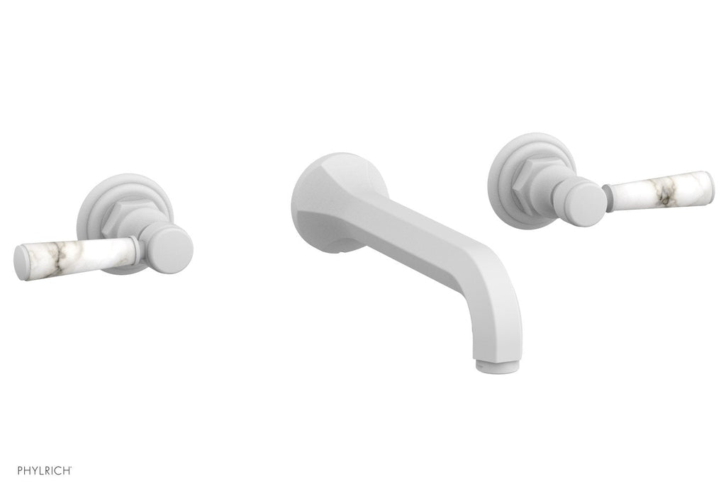 1-1/8" - Satin White - HEX TRADITIONAL Wall Tub Set - White Marble Lever Handles 500-58 by Phylrich - New York Hardware