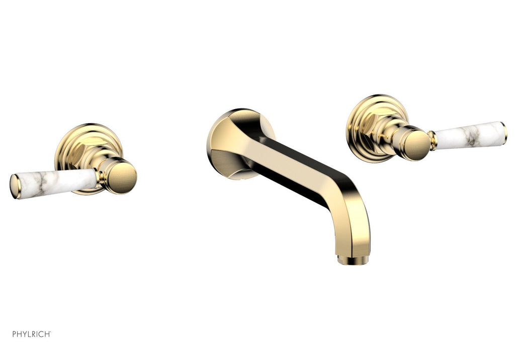 1-1/8" - Polished Nickel - HEX TRADITIONAL Wall Tub Set - White Marble Lever Handles 500-58 by Phylrich - New York Hardware