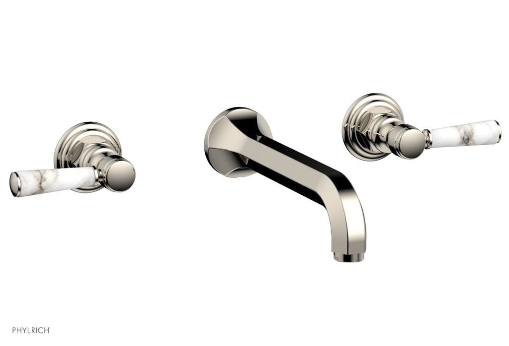 1-1/8" - Matte Black - HEX TRADITIONAL Wall Tub Set - White Marble Lever Handles 500-58 by Phylrich - New York Hardware