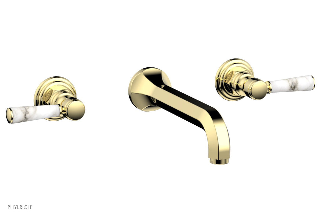 1-1/8" - French Brass - HEX TRADITIONAL Wall Lavatory Set - White Marble Lever Handles 500-13 by Phylrich - New York Hardware