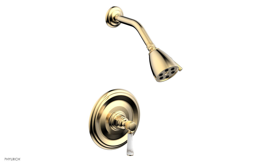5" - Satin Brass - HEX TRADITIONAL Pressure Balance Shower Set - White Marble 500-23 by Phylrich - New York Hardware