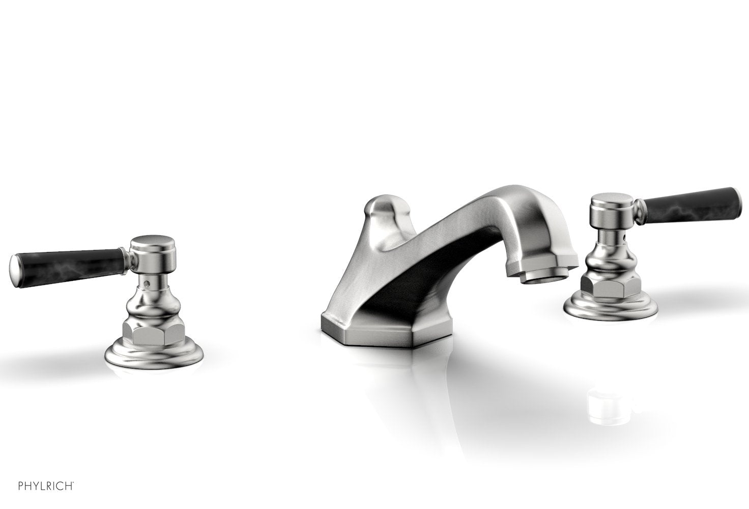 5-3/8" - Satin Chrome - HEX TRADITIONAL Deck Tub Set - Black Marble Lever Handles 500-42 by Phylrich - New York Hardware