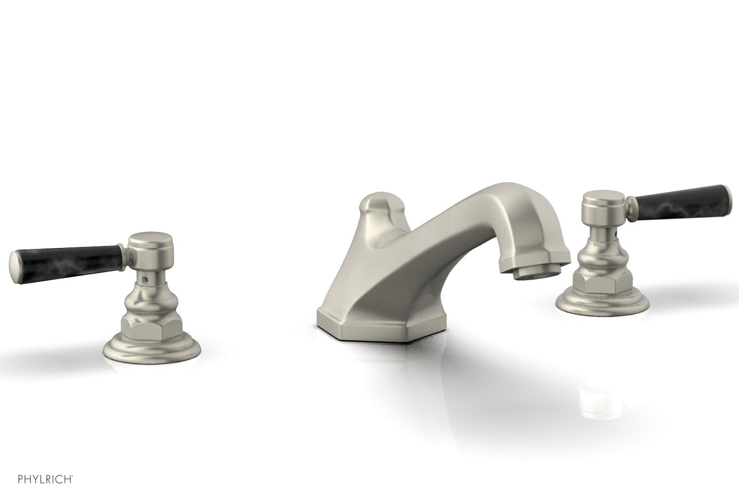 5-3/8" - Burnished Nickel - HEX TRADITIONAL Deck Tub Set - Black Marble Lever Handles 500-42 by Phylrich - New York Hardware