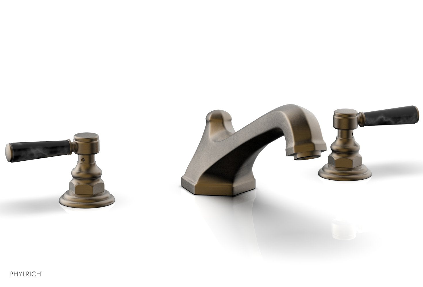 5-3/8" - Old English Brass - HEX TRADITIONAL Deck Tub Set - Black Marble Lever Handles 500-42 by Phylrich - New York Hardware