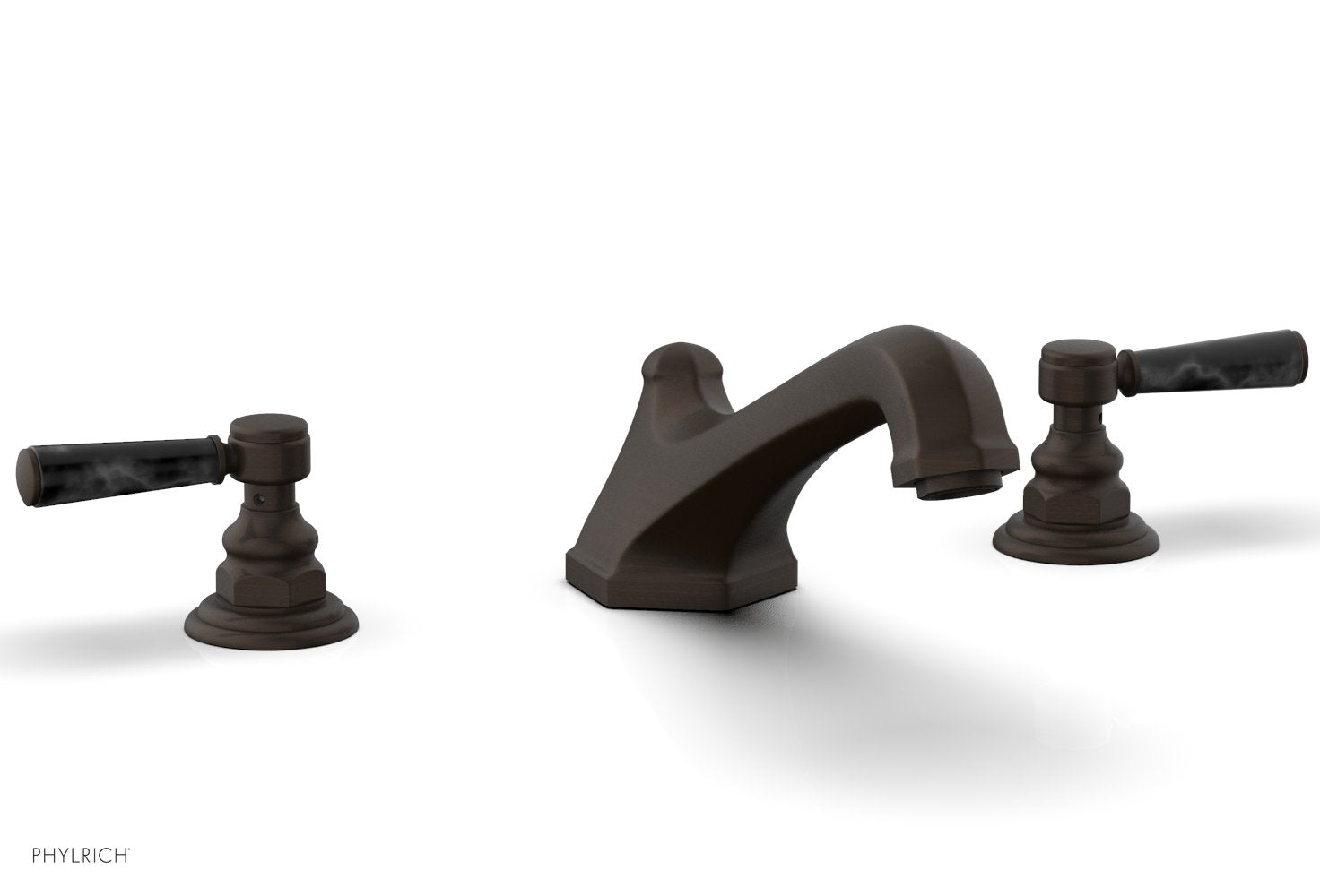 5-3/8" - Antique Bronze - HEX TRADITIONAL Deck Tub Set - Black Marble Lever Handles 500-42 by Phylrich - New York Hardware