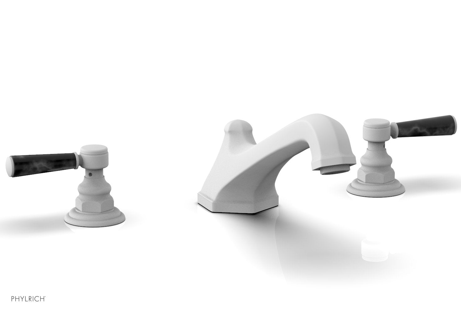 5-3/8" - Satin White - HEX TRADITIONAL Deck Tub Set - Black Marble Lever Handles 500-42 by Phylrich - New York Hardware