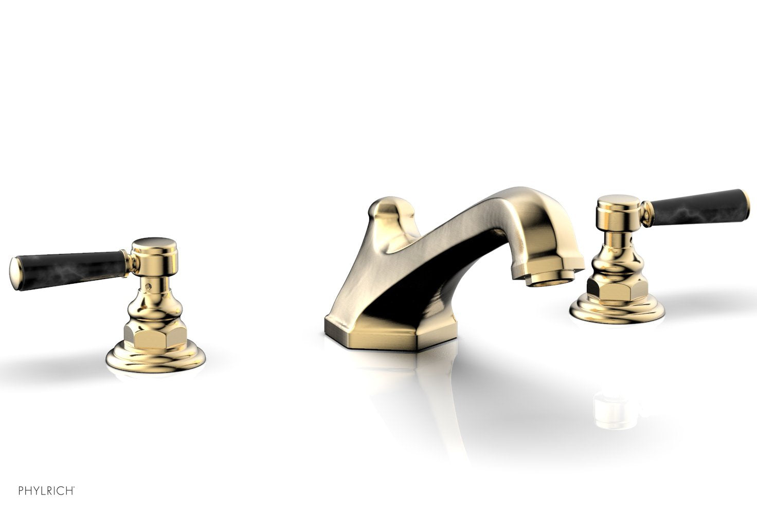 5-3/8" - Polished Nickel - HEX TRADITIONAL Deck Tub Set - Black Marble Lever Handles 500-42 by Phylrich - New York Hardware