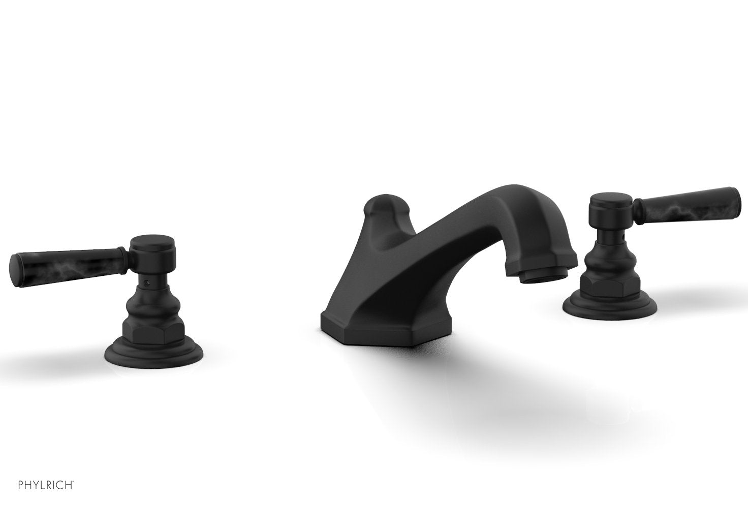 5-3/8" - Satin Nickel - HEX TRADITIONAL Deck Tub Set - Black Marble Lever Handles 500-42 by Phylrich - New York Hardware