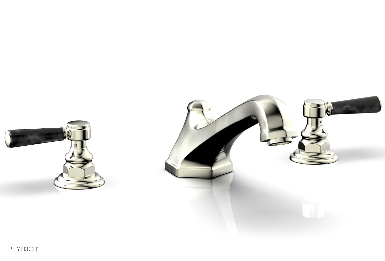 5-3/8" - Polished Brass - HEX TRADITIONAL Deck Tub Set - Black Marble Lever Handles 500-42 by Phylrich - New York Hardware