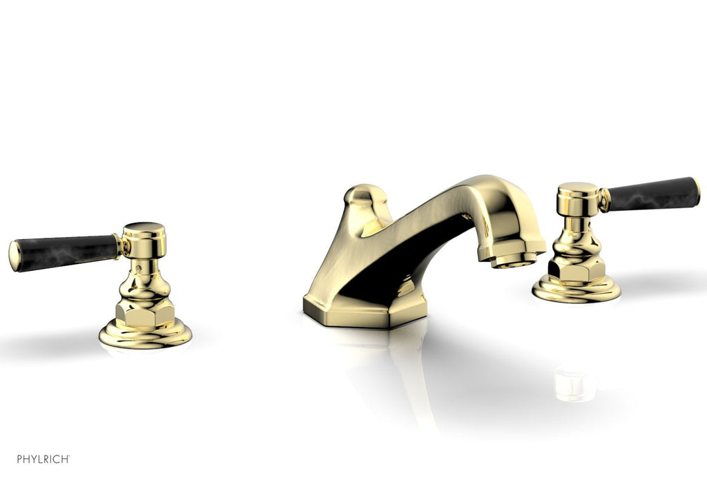 5-3/8" - French Brass - HEX TRADITIONAL Deck Tub Set - Black Marble Lever Handles 500-42 by Phylrich - New York Hardware