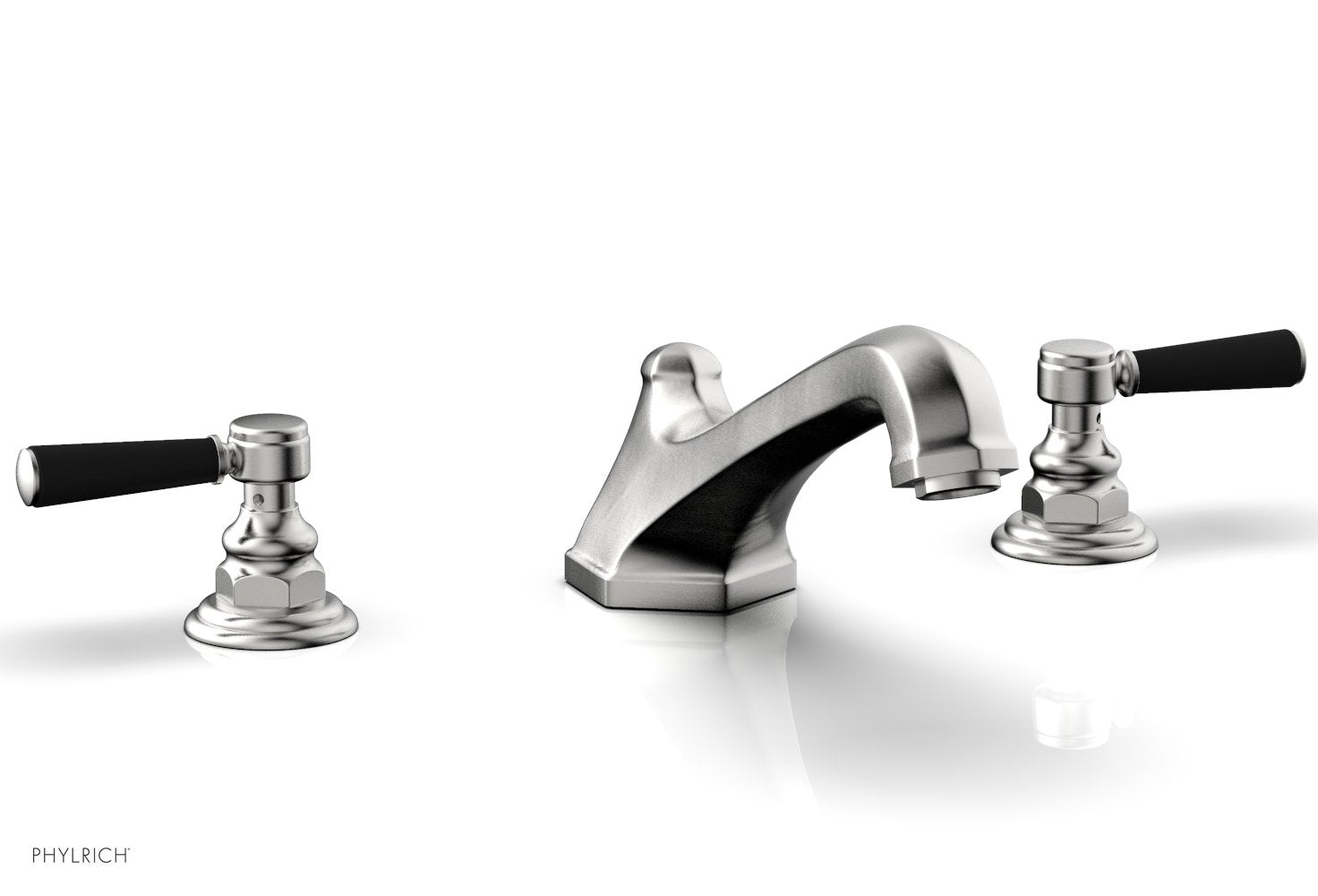 5-3/8" - Satin Chrome - HEX TRADITIONAL Deck Tub Set - Satin Black Lever Handles 500-41 by Phylrich - New York Hardware