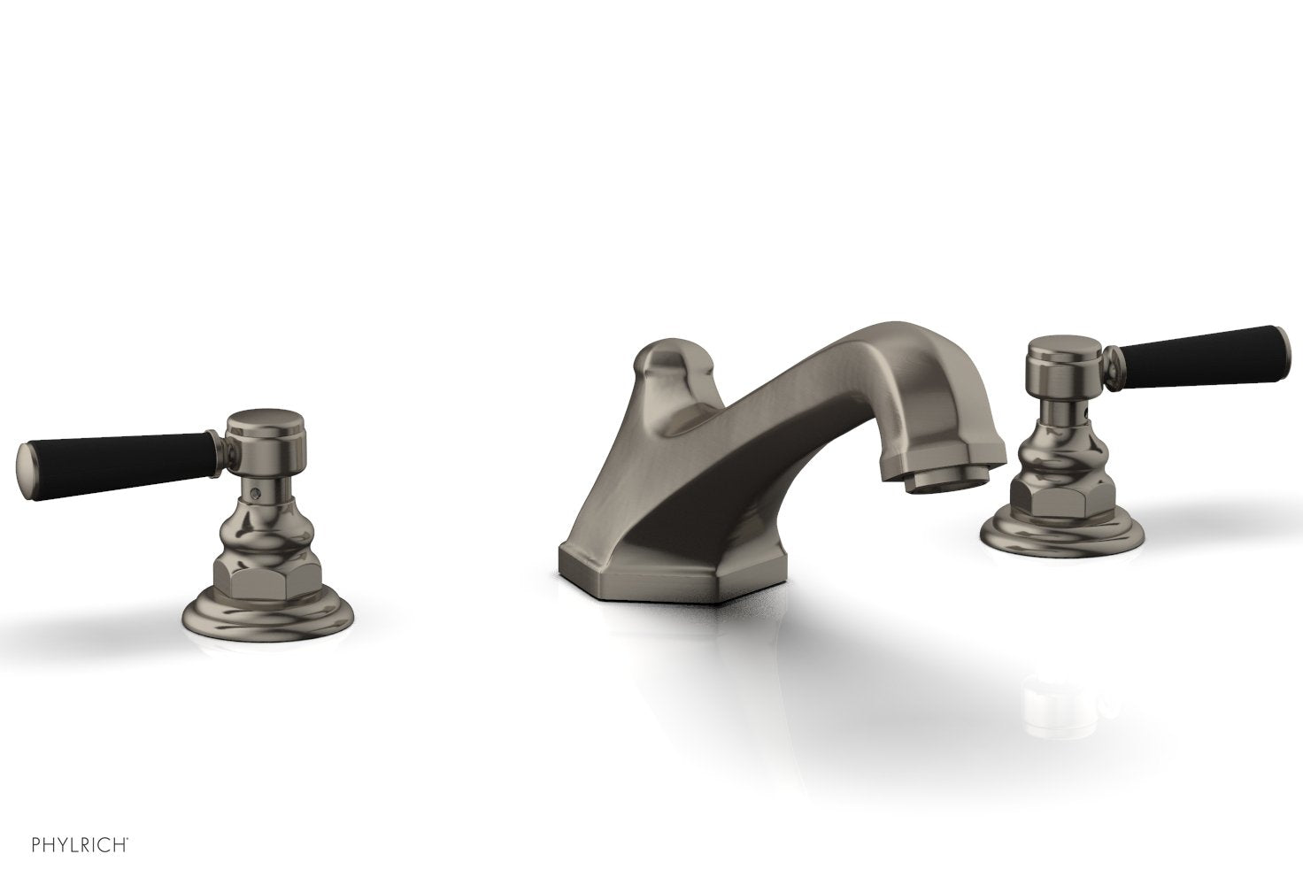 5-3/8" - Pewter - HEX TRADITIONAL Deck Tub Set - Satin Black Lever Handles 500-41 by Phylrich - New York Hardware