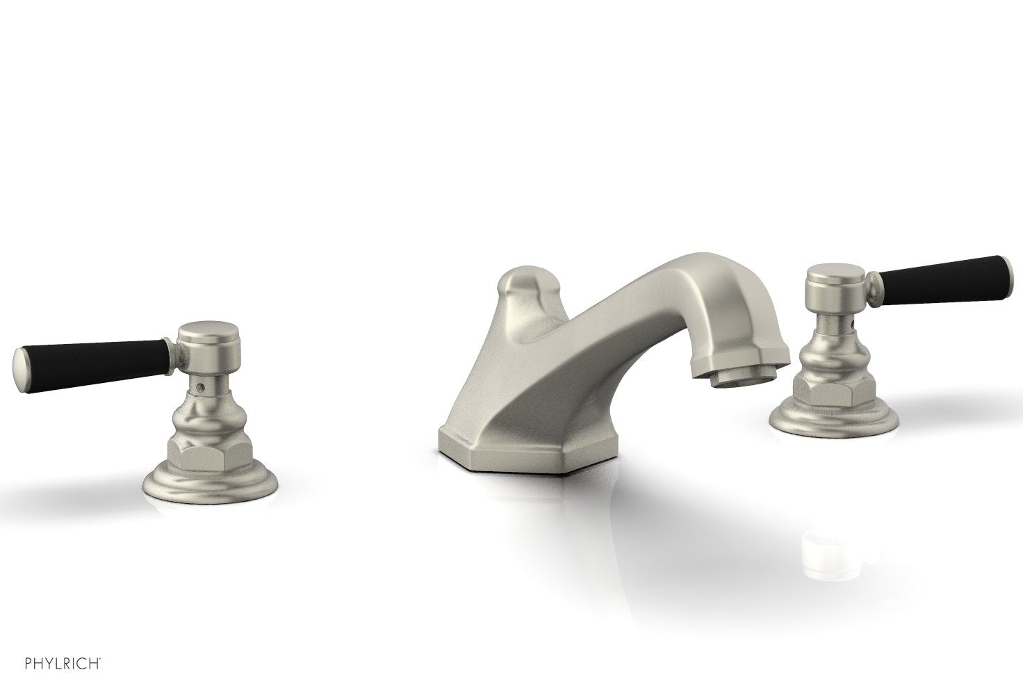 5-3/8" - Burnished Nickel - HEX TRADITIONAL Deck Tub Set - Satin Black Lever Handles 500-41 by Phylrich - New York Hardware