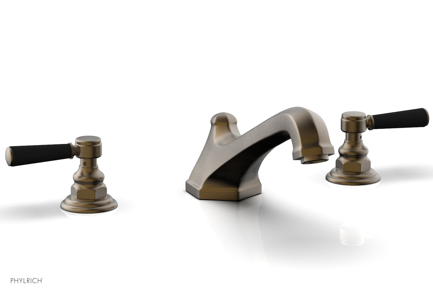 5-3/8" - Old English Brass - HEX TRADITIONAL Deck Tub Set - Satin Black Lever Handles 500-41 by Phylrich - New York Hardware