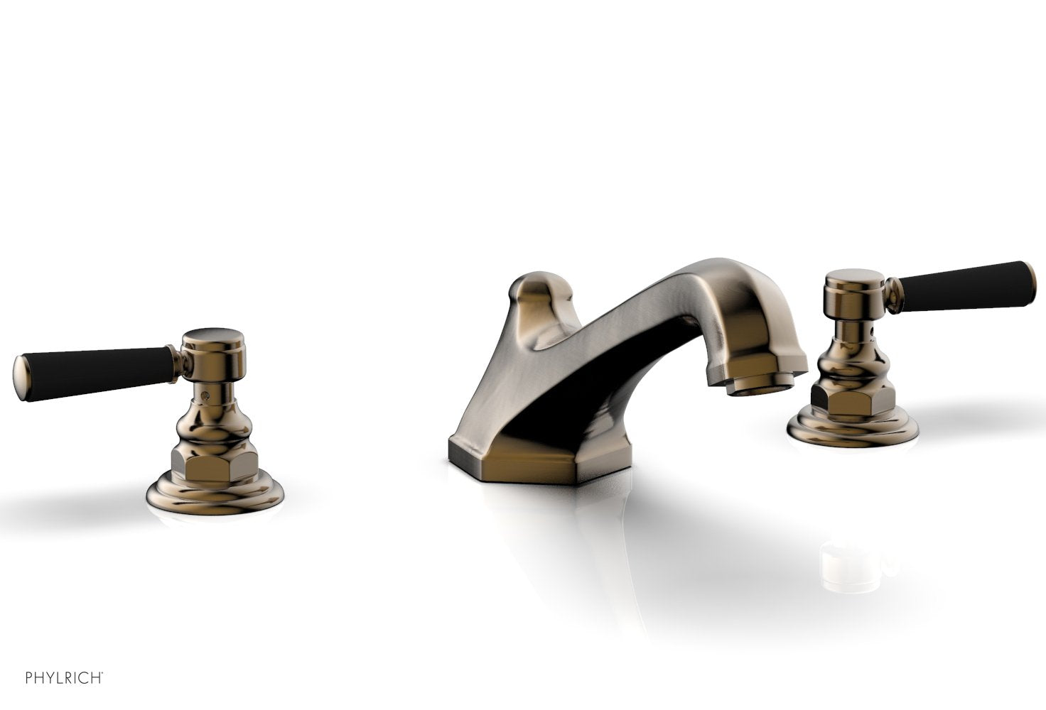 5-3/8" - Antique Brass - HEX TRADITIONAL Deck Tub Set - Satin Black Lever Handles 500-41 by Phylrich - New York Hardware