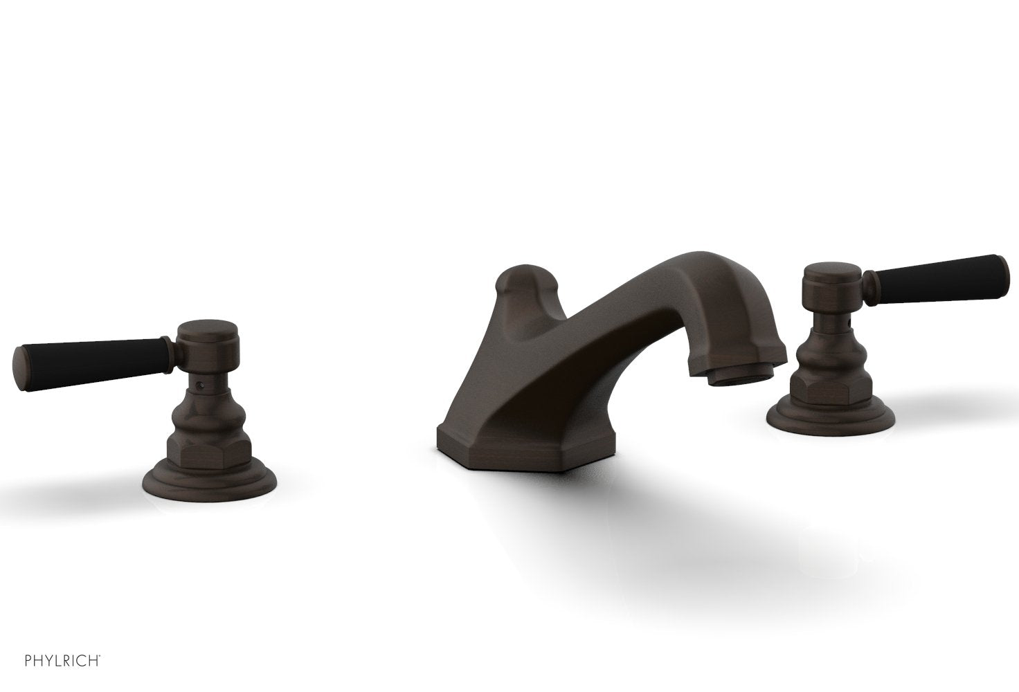 5-3/8" - Antique Bronze - HEX TRADITIONAL Deck Tub Set - Satin Black Lever Handles 500-41 by Phylrich - New York Hardware