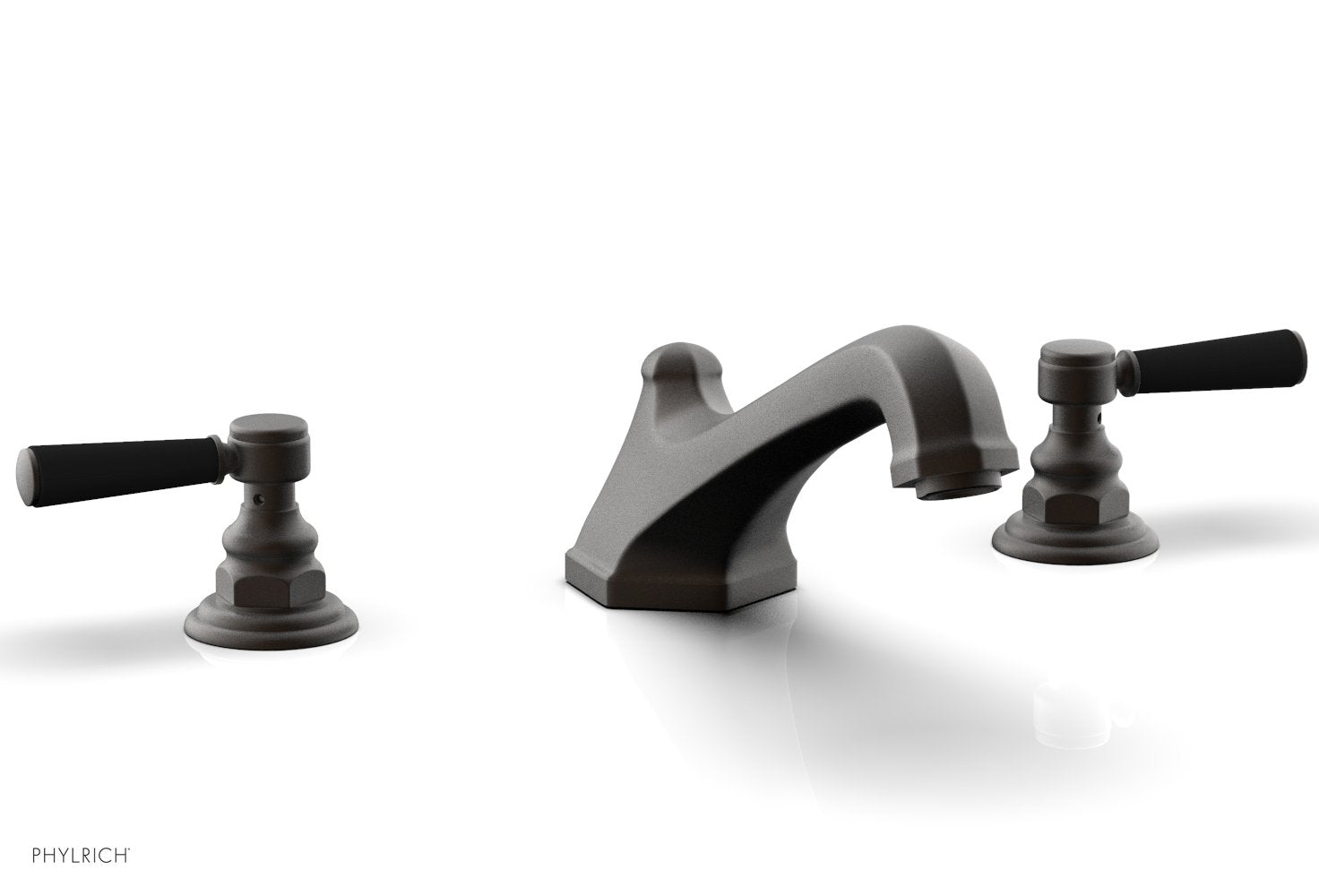 5-3/8" - Oil Rubbed Bronze - HEX TRADITIONAL Deck Tub Set - Satin Black Lever Handles 500-41 by Phylrich - New York Hardware