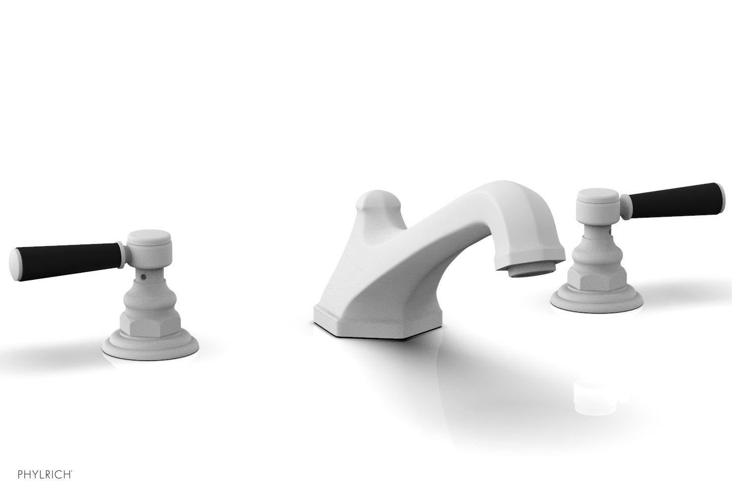 5-3/8" - Satin White - HEX TRADITIONAL Deck Tub Set - Satin Black Lever Handles 500-41 by Phylrich - New York Hardware