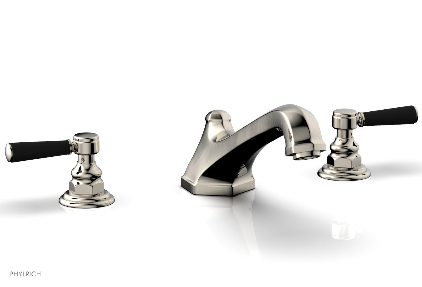 5-3/8" - Matte Black - HEX TRADITIONAL Deck Tub Set - Satin Black Lever Handles 500-41 by Phylrich - New York Hardware