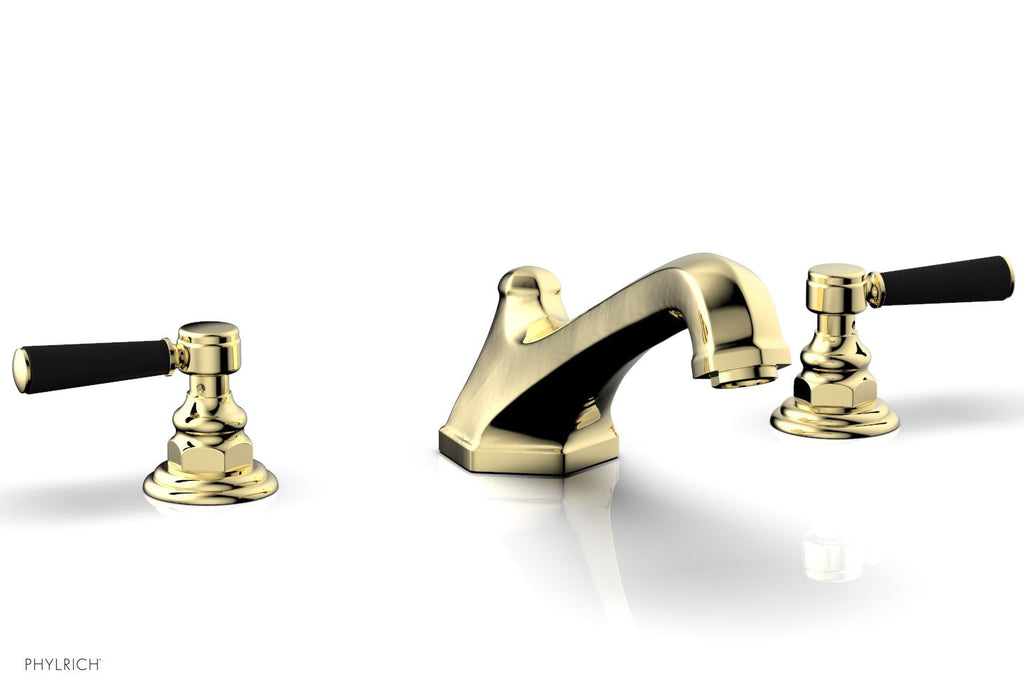 5-3/8" - French Brass - HEX TRADITIONAL Deck Tub Set - Satin Black Lever Handles 500-41 by Phylrich - New York Hardware