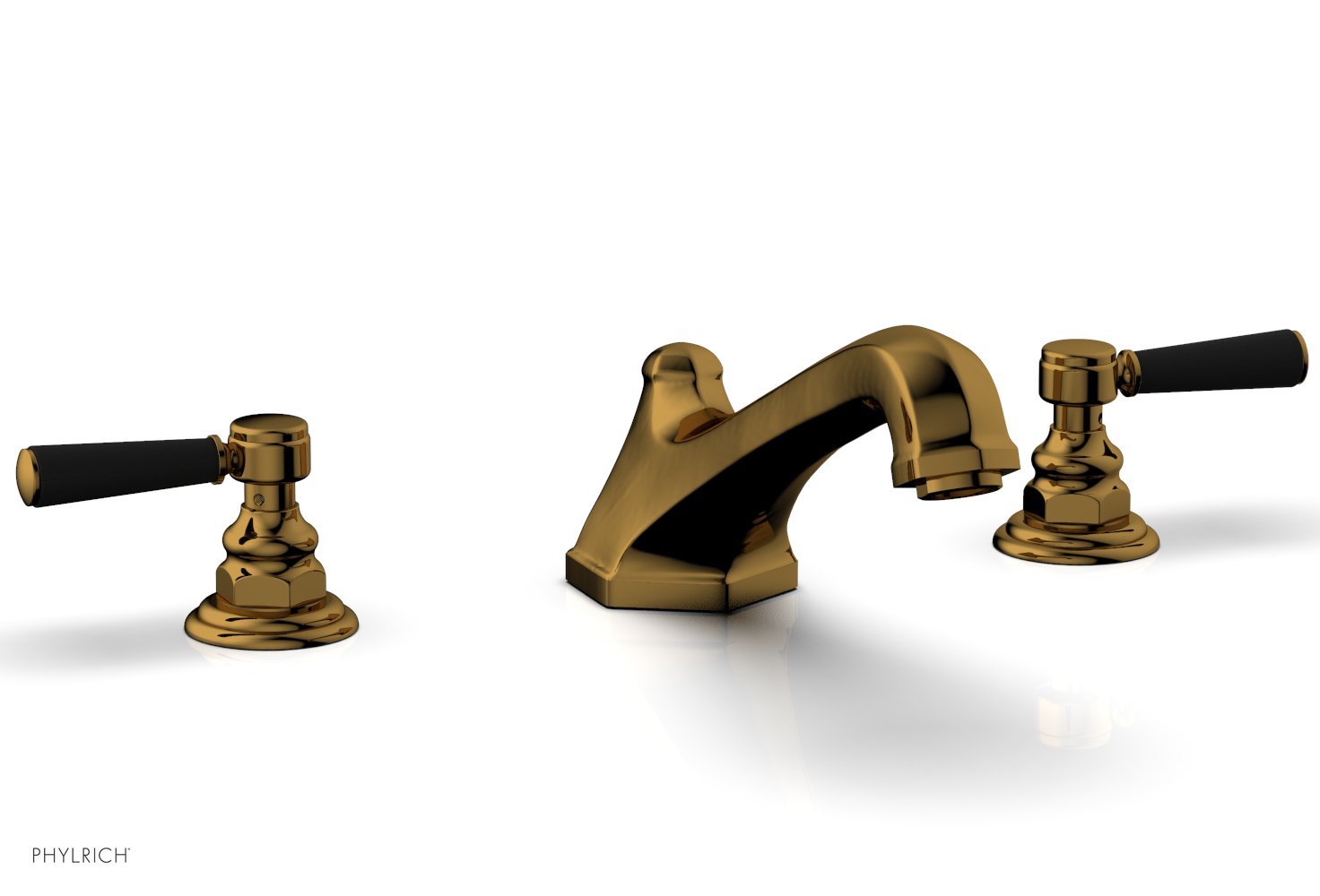 5-3/8" - Polished Gold - HEX TRADITIONAL Deck Tub Set - Satin Black Lever Handles 500-41 by Phylrich - New York Hardware