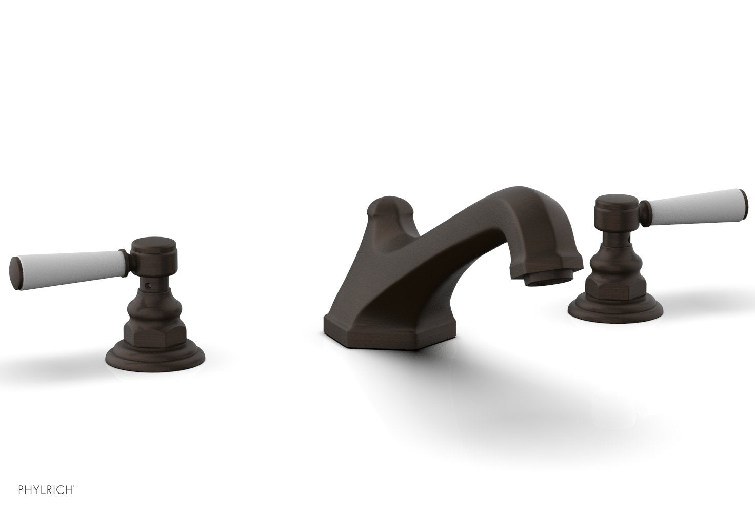 5-3/8" - Antique Bronze - HEX TRADITIONAL Deck Tub Set - Satin White Lever Handles 500-41 by Phylrich - New York Hardware