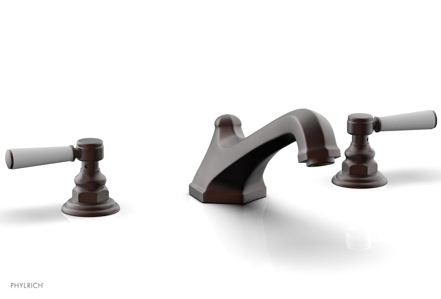 5-3/8" - Weathered Copper - HEX TRADITIONAL Deck Tub Set - Satin White Lever Handles 500-41 by Phylrich - New York Hardware