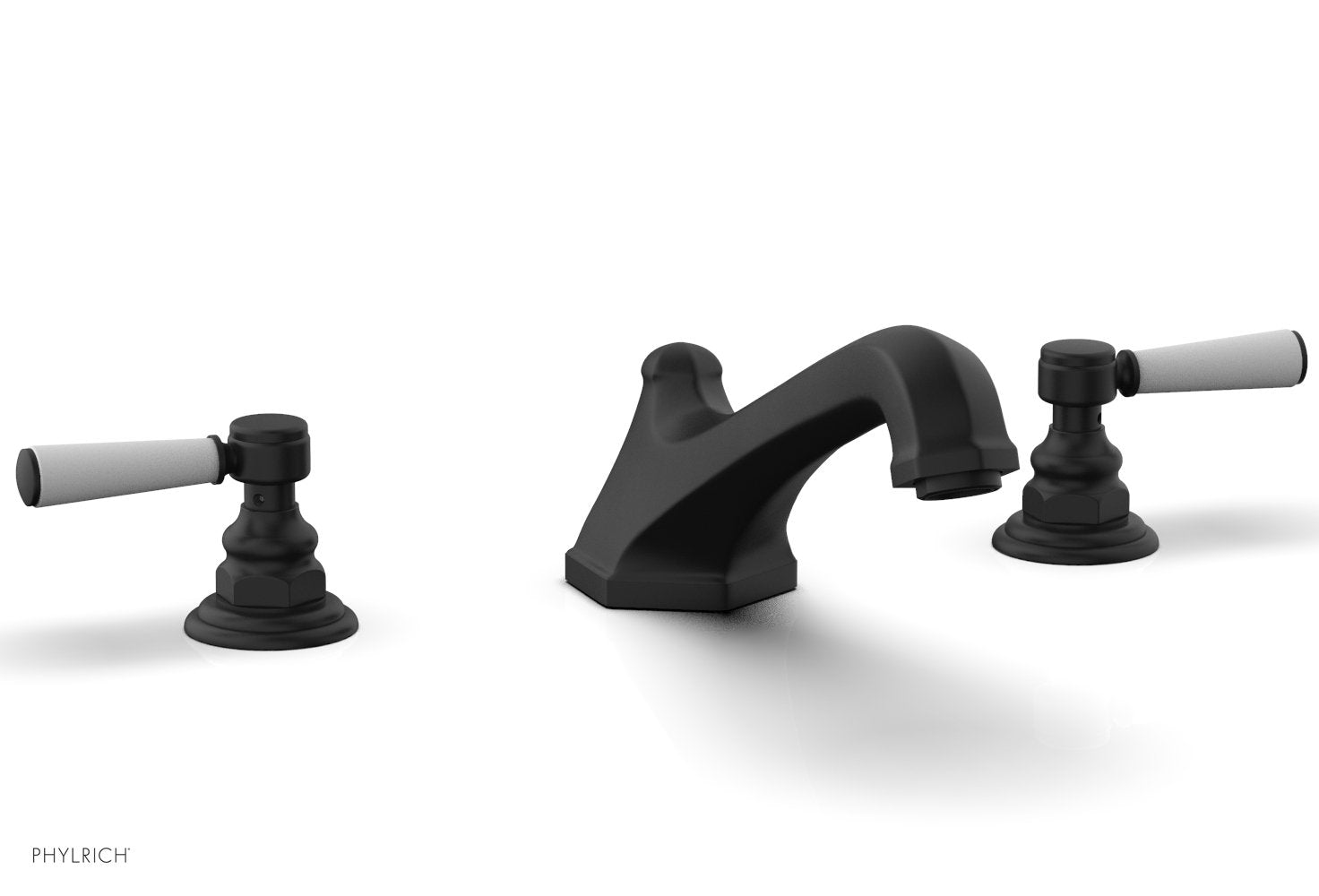 5-3/8" - Satin Nickel - HEX TRADITIONAL Deck Tub Set - Satin White Lever Handles 500-41 by Phylrich - New York Hardware