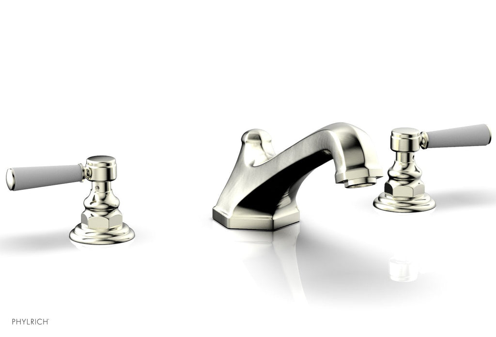 5-3/8" - Polished Brass - HEX TRADITIONAL Deck Tub Set - Satin White Lever Handles 500-41 by Phylrich - New York Hardware