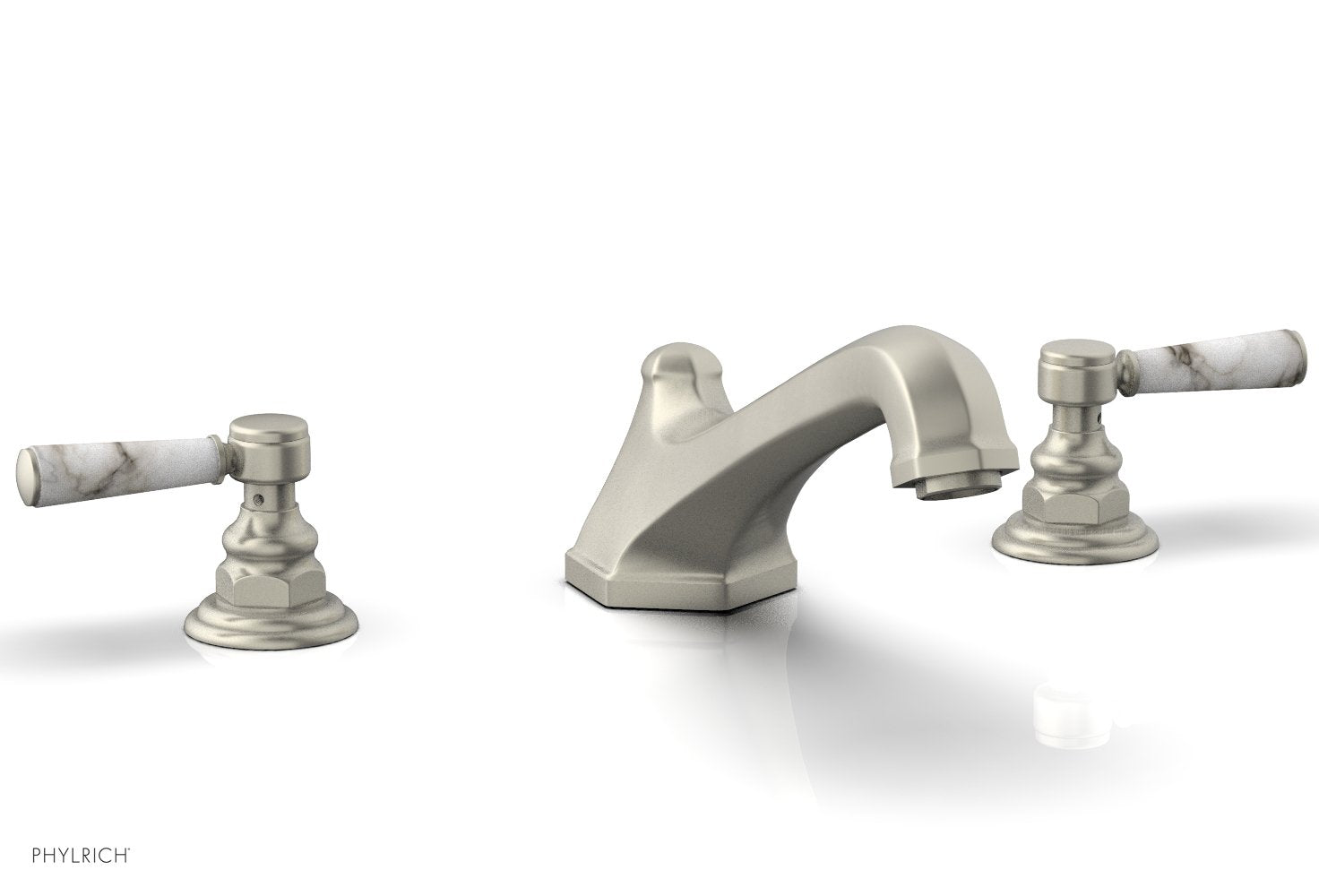 5-3/8" - Burnished Nickel - HEX TRADITIONAL Deck Tub Set - White Marble Lever Handles 500-42 by Phylrich - New York Hardware