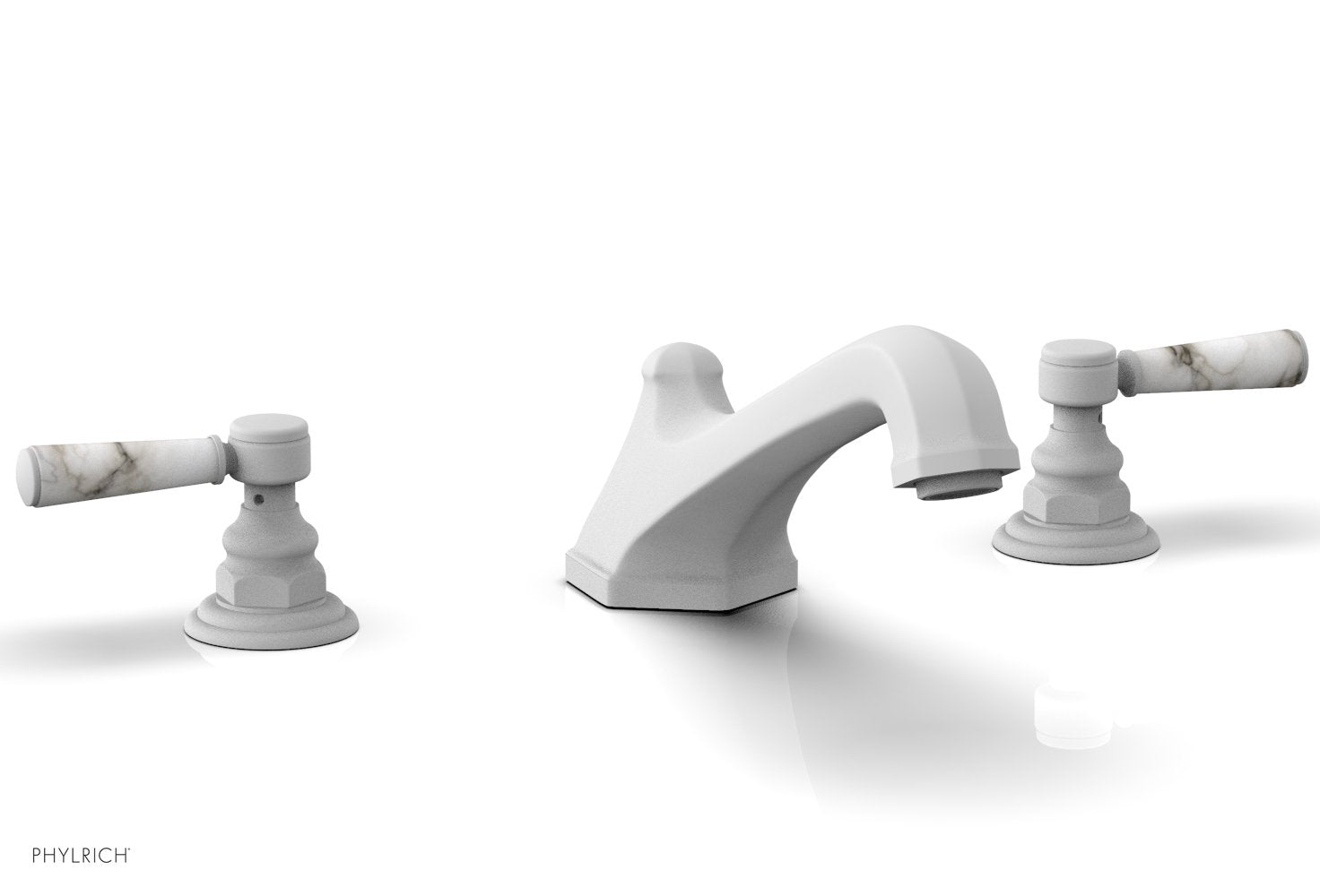 5-3/8" - Satin White - HEX TRADITIONAL Deck Tub Set - White Marble Lever Handles 500-42 by Phylrich - New York Hardware