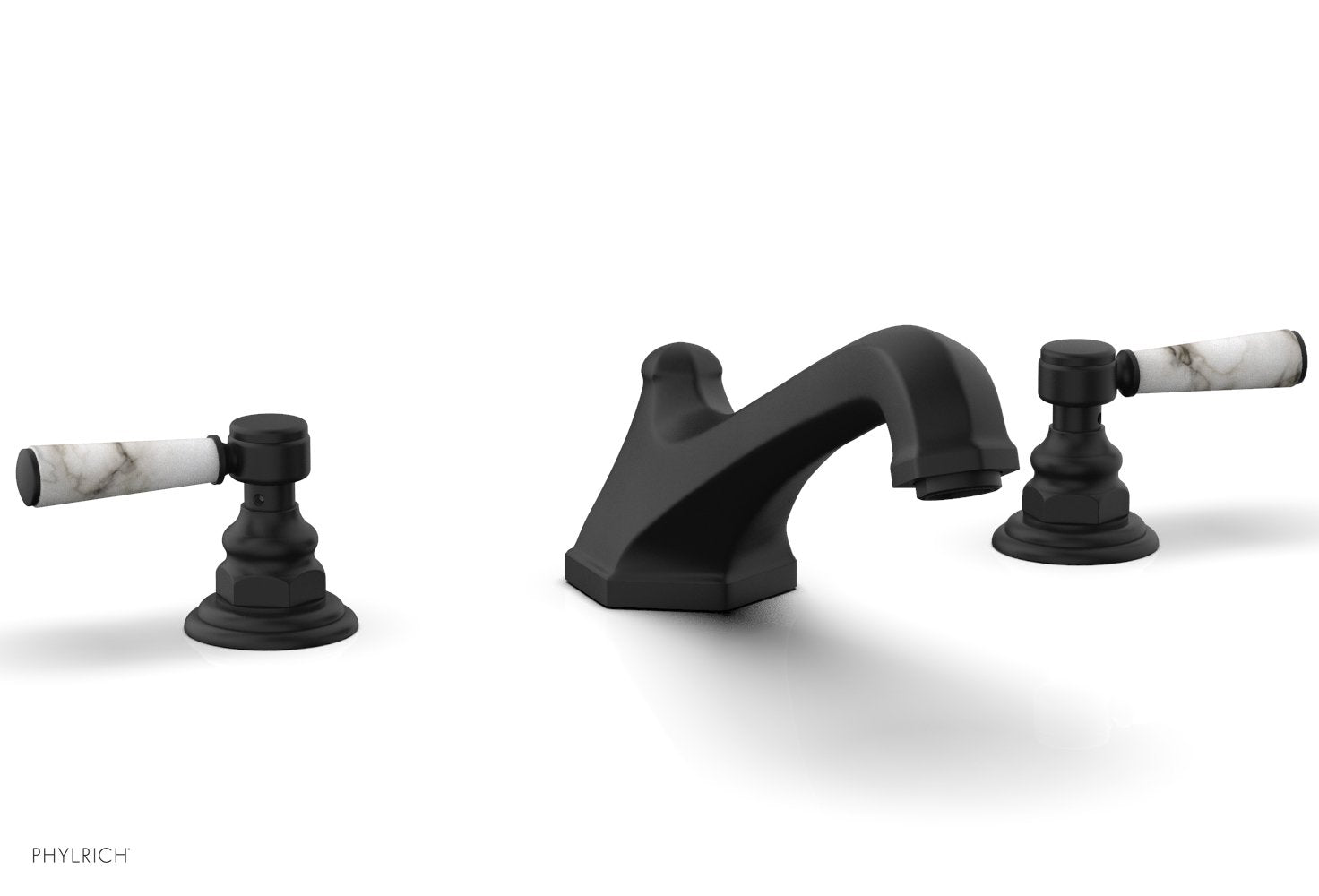 5-3/8" - Satin Nickel - HEX TRADITIONAL Deck Tub Set - White Marble Lever Handles 500-42 by Phylrich - New York Hardware