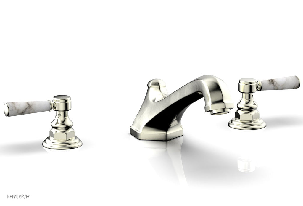 5-3/8" - Polished Brass - HEX TRADITIONAL Deck Tub Set - White Marble Lever Handles 500-42 by Phylrich - New York Hardware
