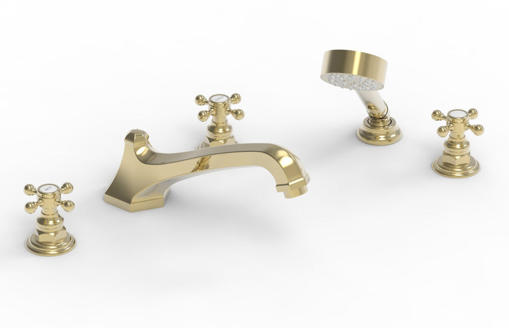 5-3/8" - Polished Brass Uncoated - HEX TRADITIONAL Deck Tub Set with Hand Shower 500-48 by Phylrich - New York Hardware