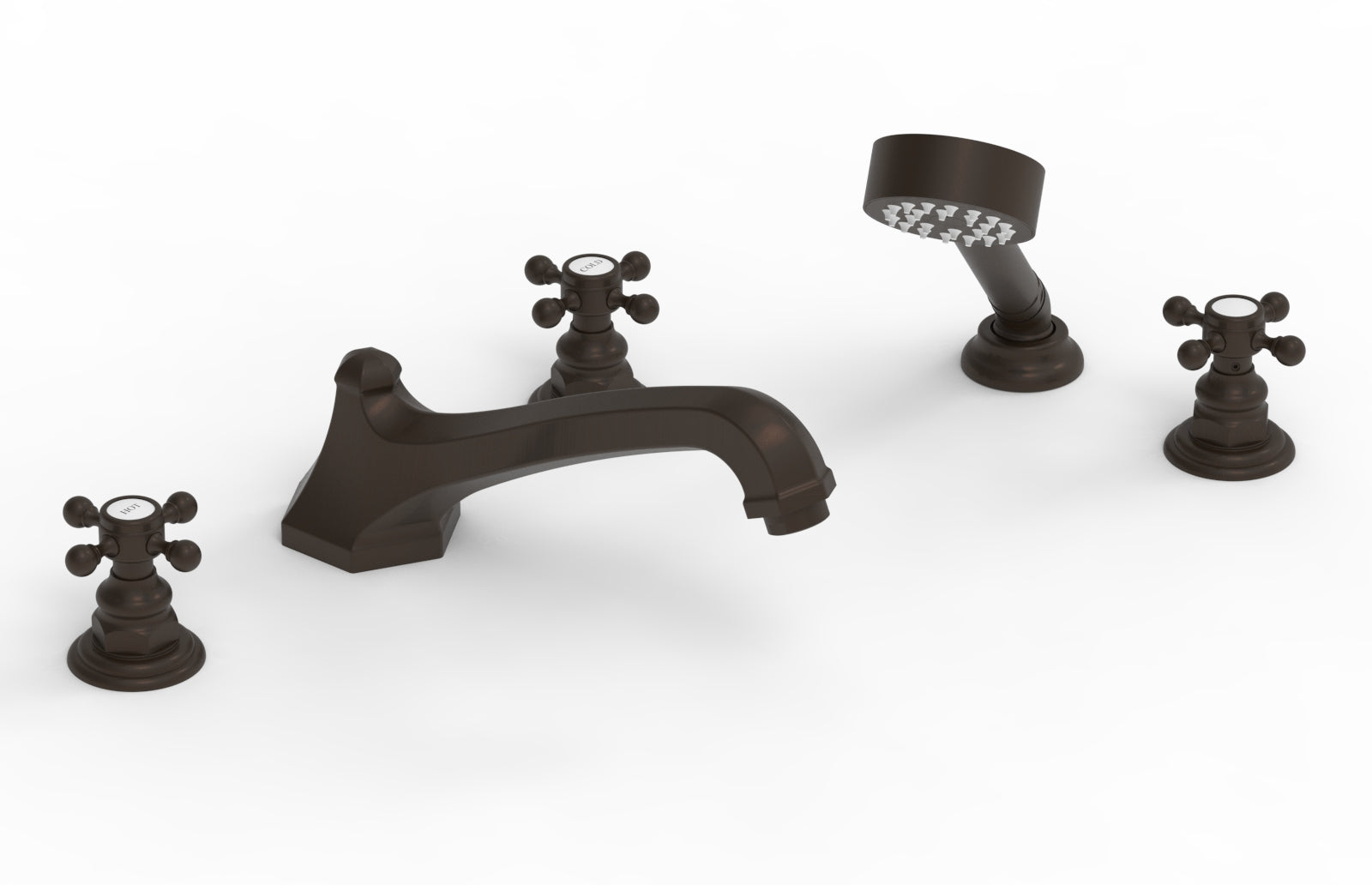 5-3/8" - Antique Bronze - HEX TRADITIONAL Deck Tub Set with Hand Shower 500-48 by Phylrich - New York Hardware