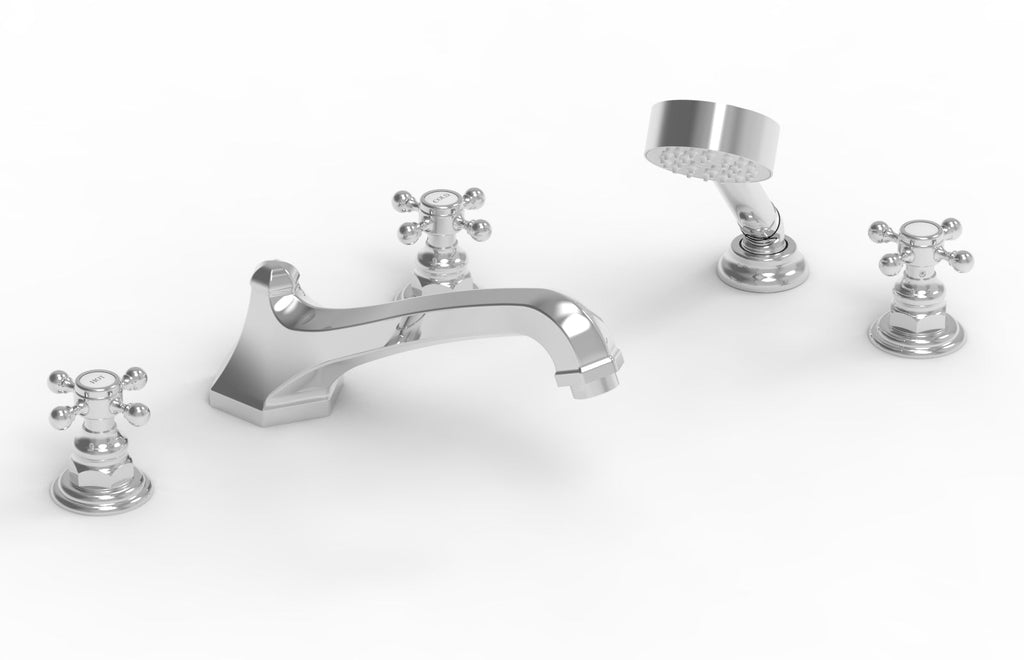 5-3/8" - Satin Brass - HEX TRADITIONAL Deck Tub Set with Hand Shower 500-48 by Phylrich - New York Hardware