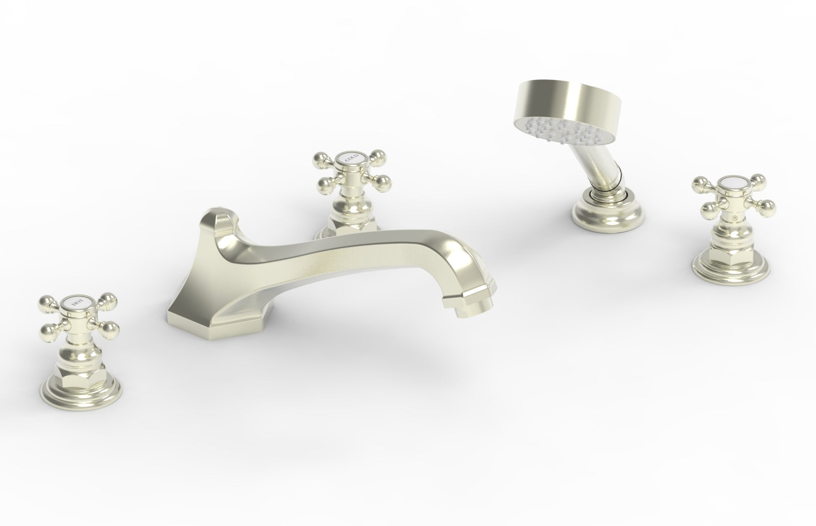 5-3/8" - Polished Brass - HEX TRADITIONAL Deck Tub Set with Hand Shower 500-48 by Phylrich - New York Hardware
