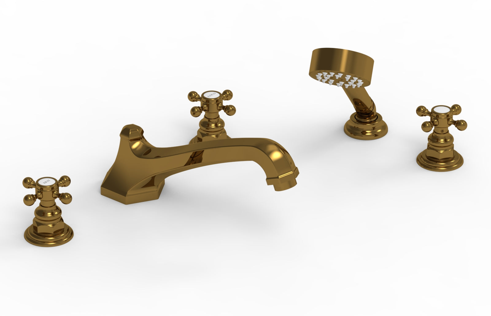 5-3/8" - Polished Gold - HEX TRADITIONAL Deck Tub Set with Hand Shower 500-48 by Phylrich - New York Hardware