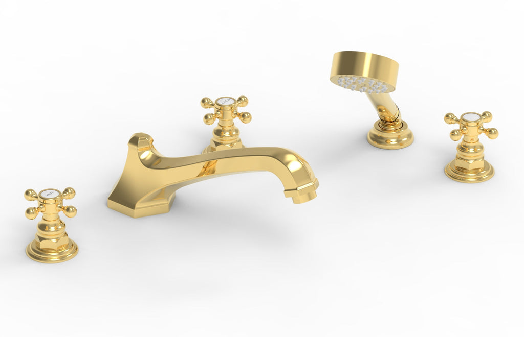 5-3/8" - Satin Gold - HEX TRADITIONAL Deck Tub Set with Hand Shower 500-48 by Phylrich - New York Hardware