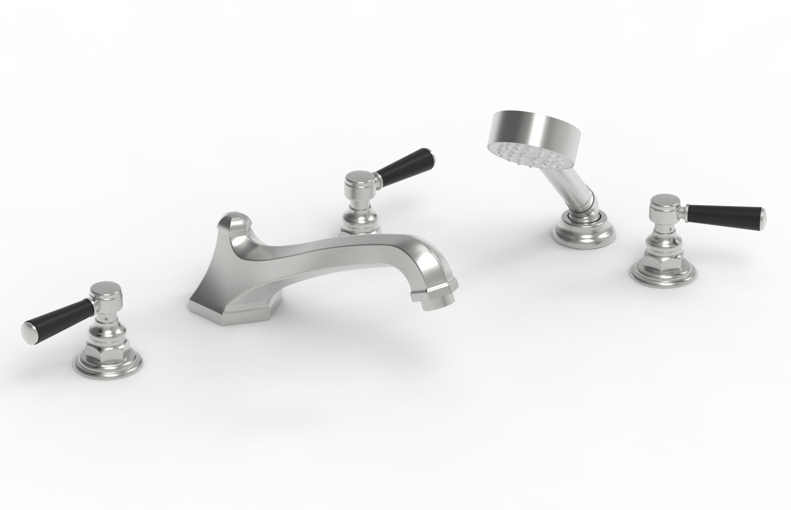 5-1/2" - Burnished Nickel - HEX TRADITIONAL Deck Tub Set with Hand Shower - Satin Black Lever Handles 500-49 by Phylrich - New York Hardware