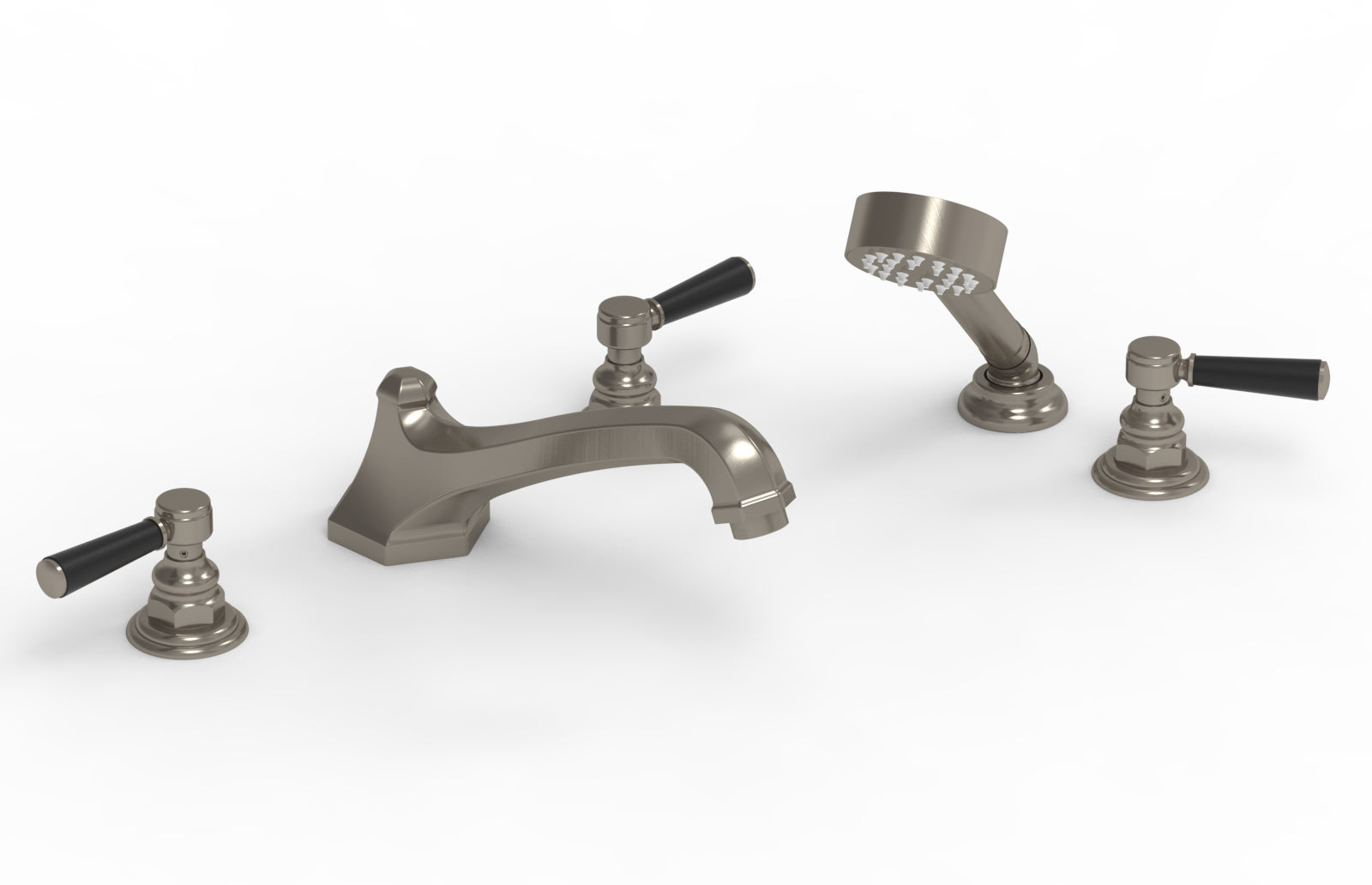 5-1/2" - Polished Brass Uncoated - HEX TRADITIONAL Deck Tub Set with Hand Shower - Satin Black Lever Handles 500-49 by Phylrich - New York Hardware