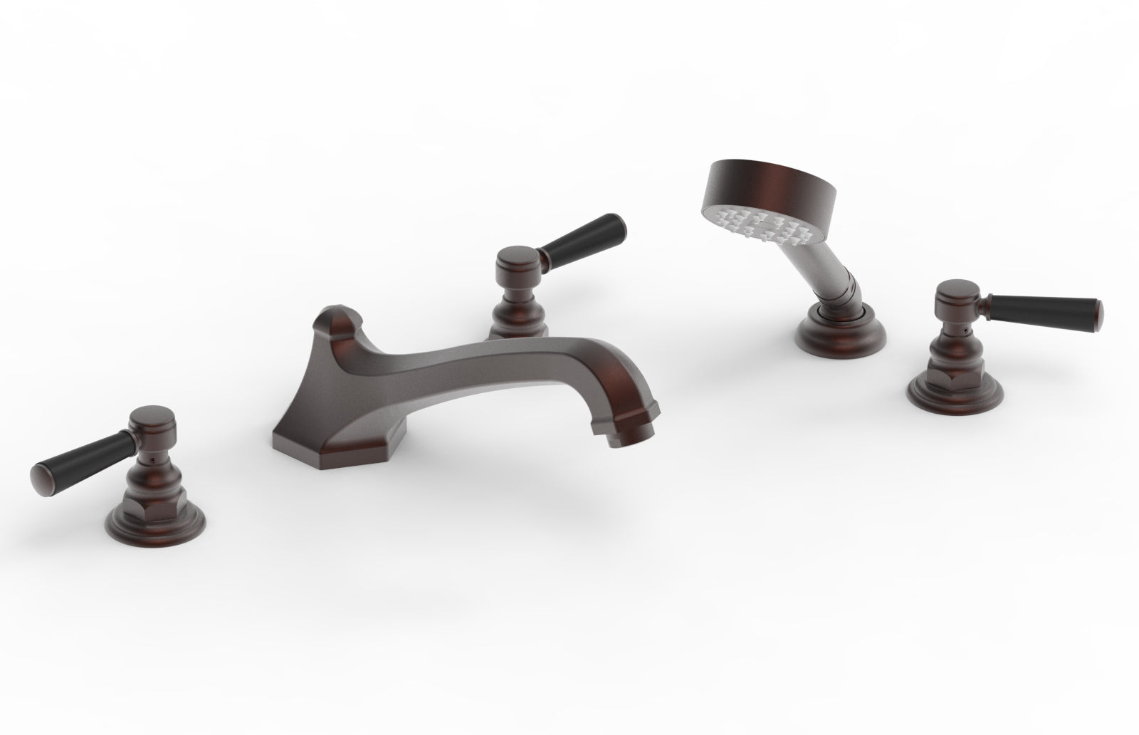 5-1/2" - Weathered Copper - HEX TRADITIONAL Deck Tub Set with Hand Shower - Satin Black Lever Handles 500-49 by Phylrich - New York Hardware