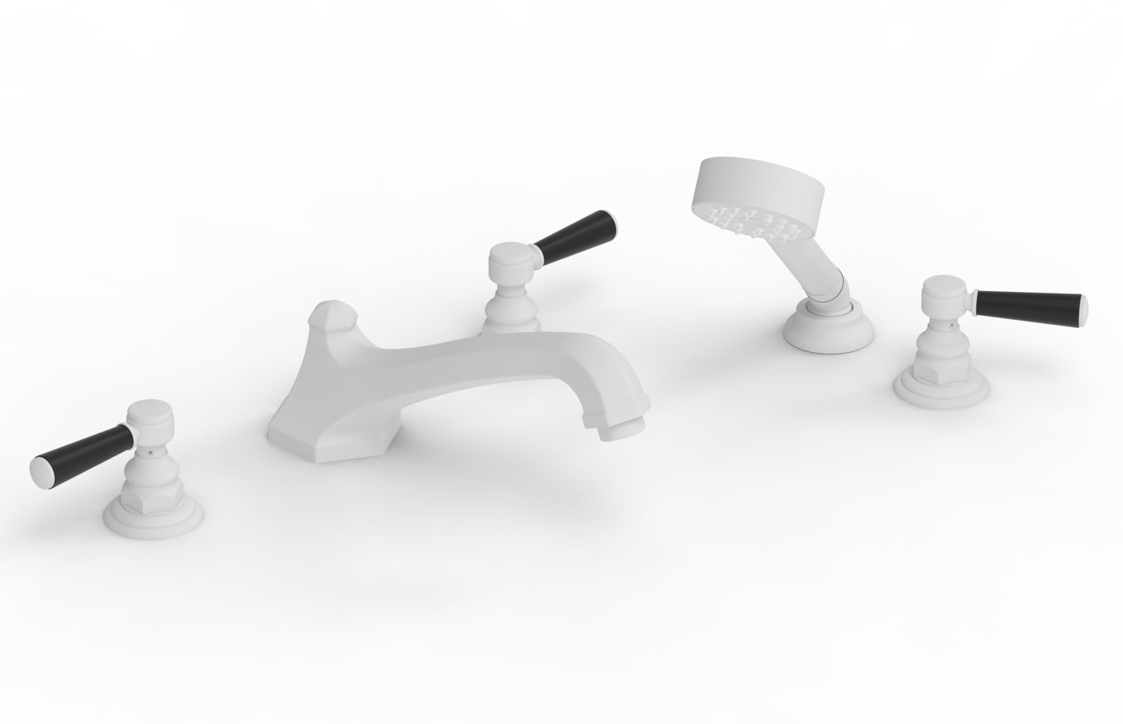 5-1/2" - Satin White - HEX TRADITIONAL Deck Tub Set with Hand Shower - Satin Black Lever Handles 500-49 by Phylrich - New York Hardware