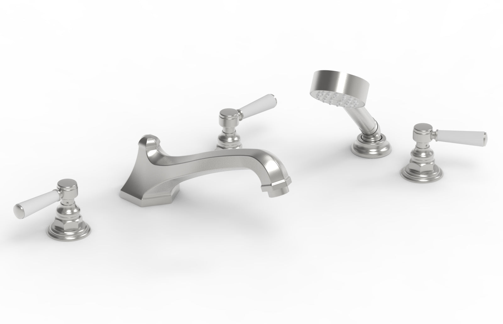 5-1/2" - Satin Chrome - HEX TRADITIONAL Deck Tub Set with Hand Shower - Satin White Lever Handles 500-49 by Phylrich - New York Hardware